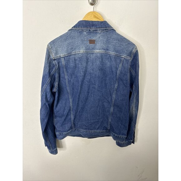 G star Jacket Mens M blue denim button Biker Light Distress Jean 3301 Slim - Picture 5 of 10